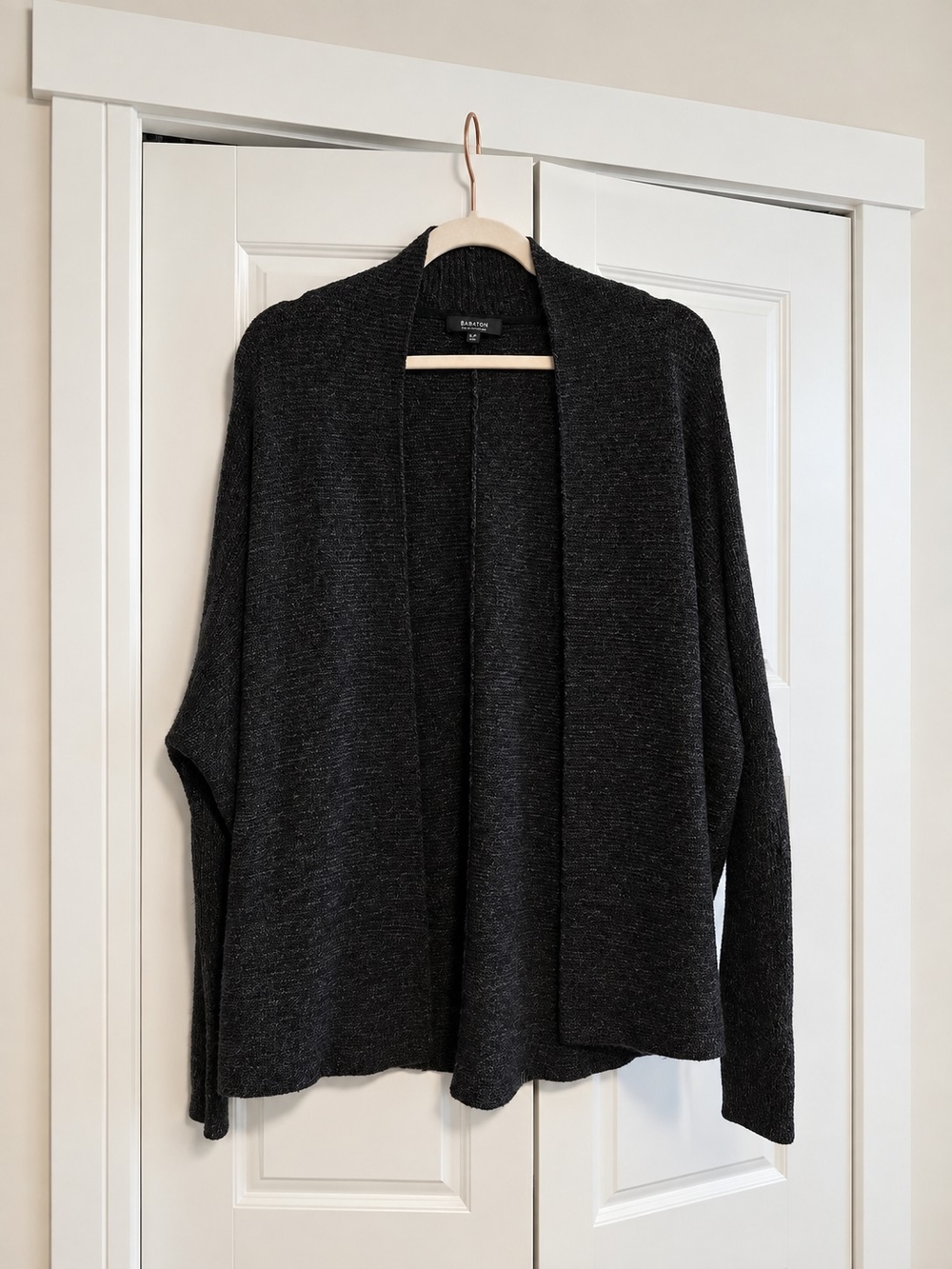 BABATON ARITZIA with CASHMERE Charcoal Open-Front Cozy Knit Cardigan